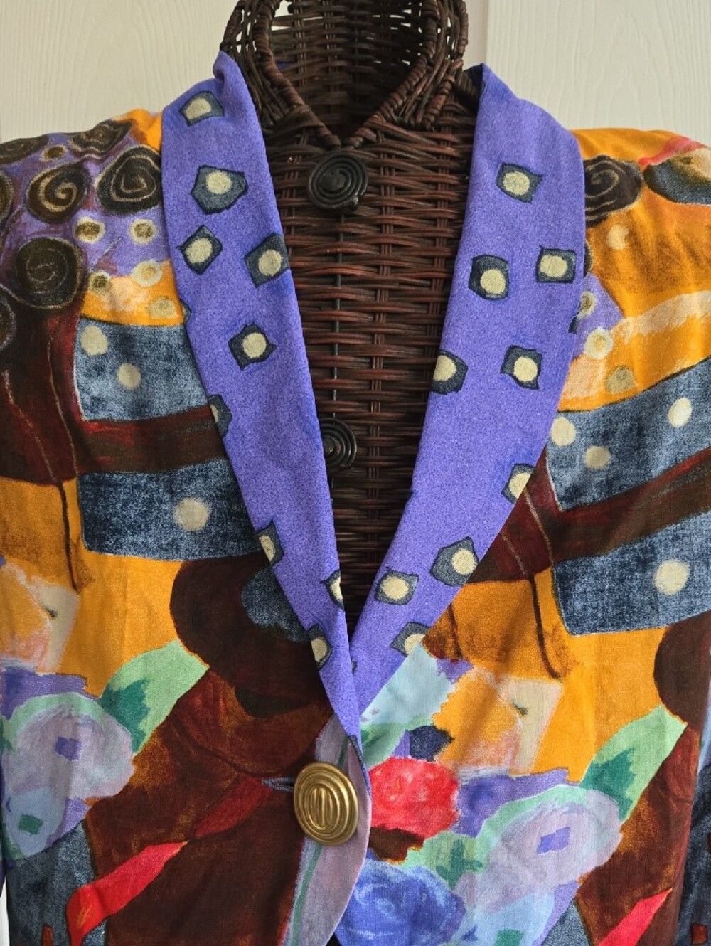 Carole Little Multicolor Abstract Blazer with Purple Accents-Size 12 - Picture 4 of 10